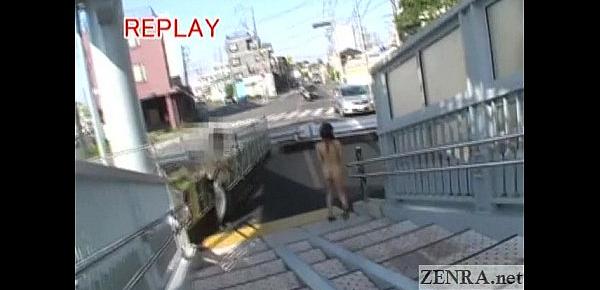  Subtitled busty Japanese public nudist goes for a walk